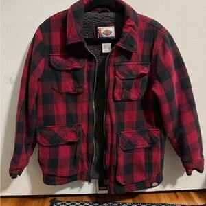 Dickies Men's Red and Black Plaid Jacket
